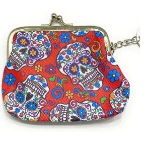 Red Sugar Skull Coin Purse w/Keychain